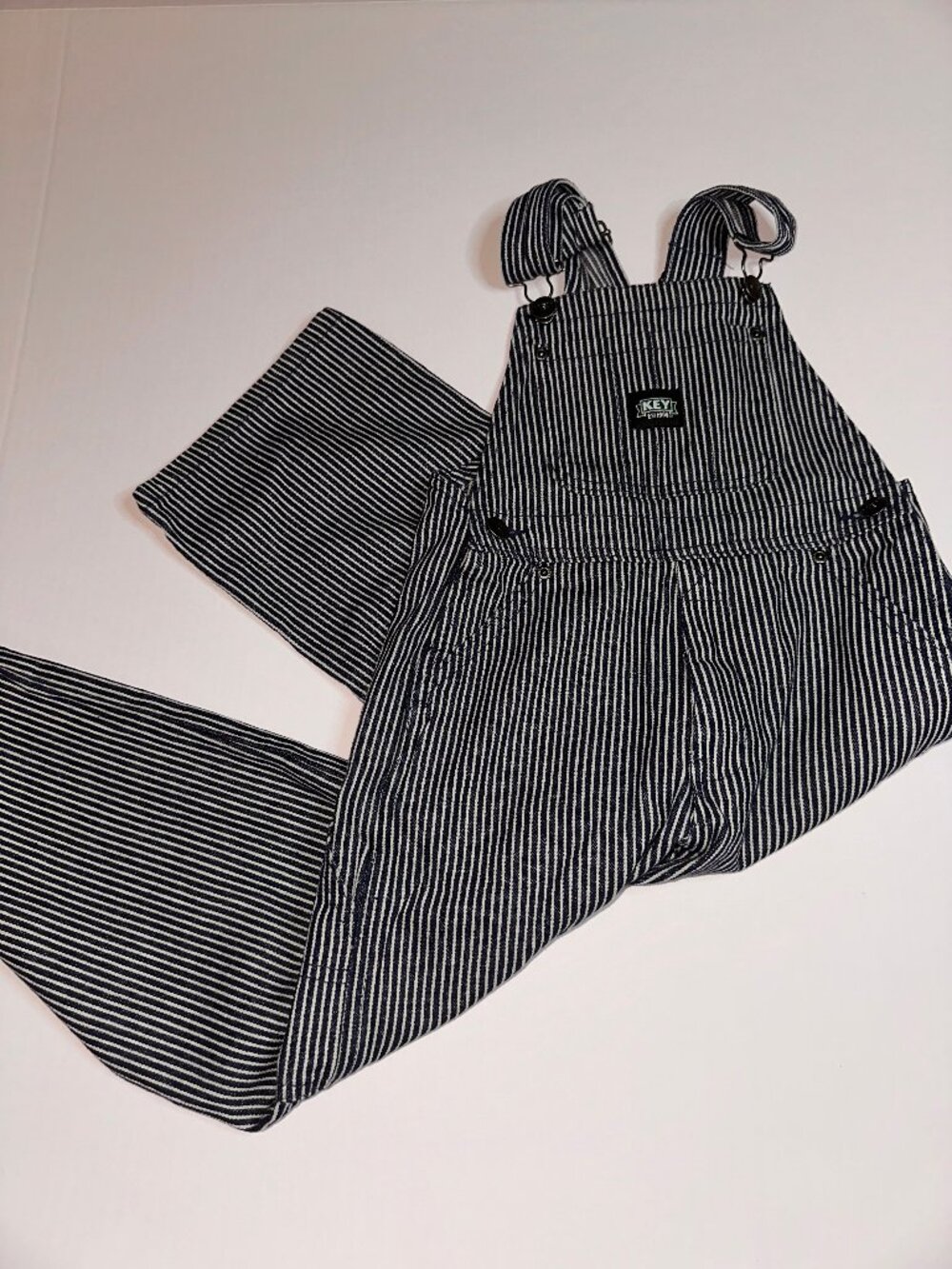 Kids Key Cotton Overalls Size 4 Blue White Striped Railroad Engineer Style #706